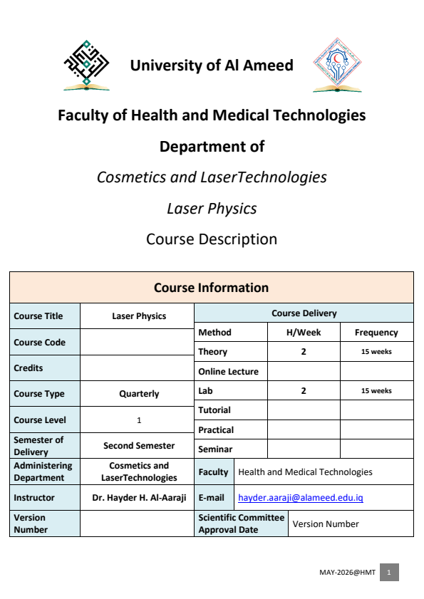 Module Description (Laser Physics)